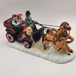 Vintage Dickens Collectable Carriage with Two Horses 1995 Bisque Victorian Style